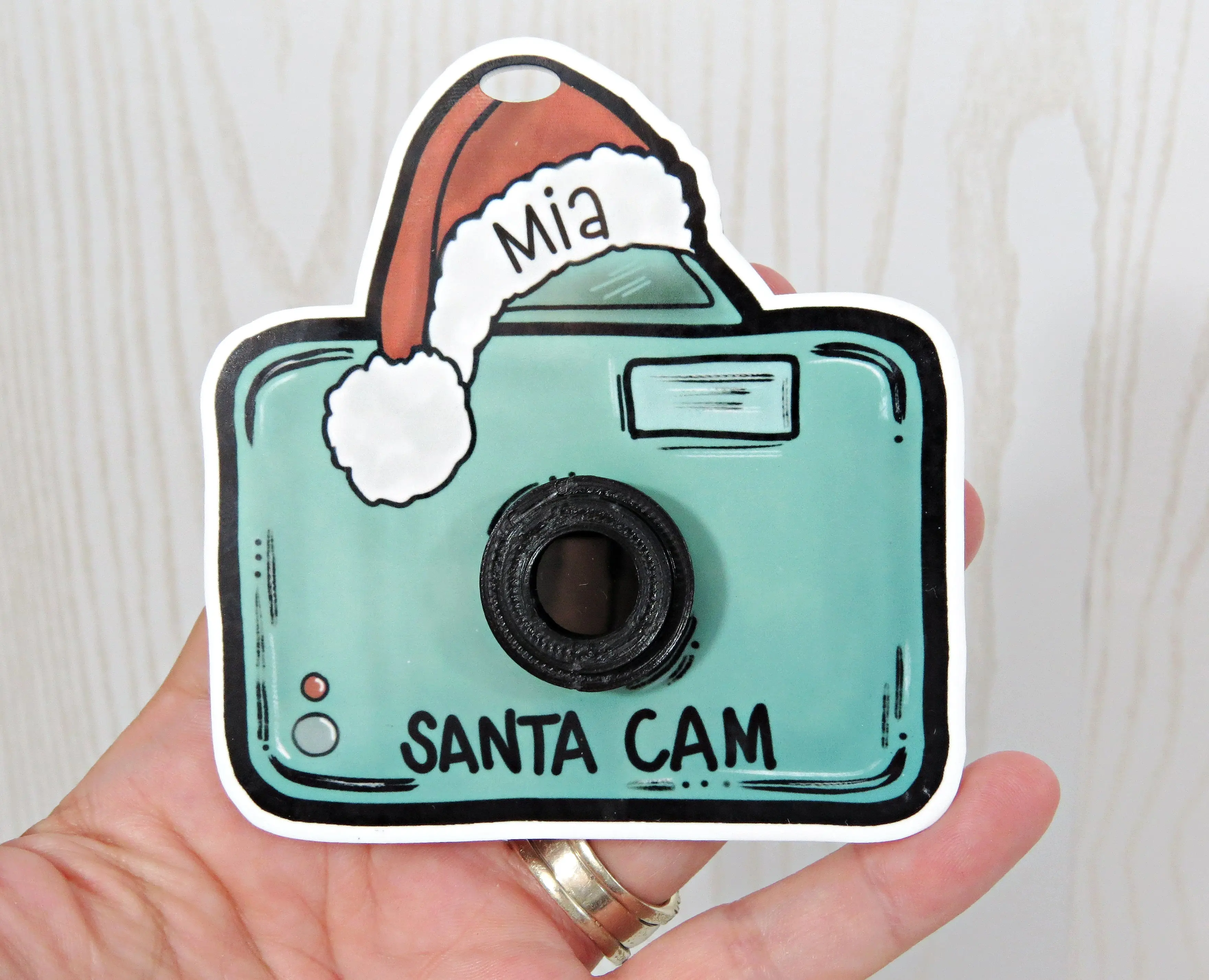 3D Santa Camera Christmas Tree Ornament - North Pole Elf Spy Ornament with Custom Name - Personalized Family Holiday Home Festive Decoration for Kids