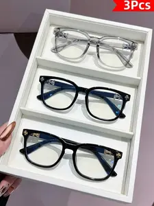 3PCS New Square Glasses, Unisex Stylish Light Luxury Elegant Artsy Business Frames, Available in Multiple Colors, Perfect Gift for Him, Suitable for Daily Wear an Photography Glasses, Fashionable Frames