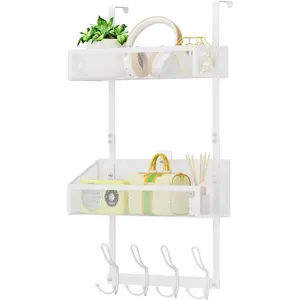 Over The Door Hooks Organizer, Over The Door Towel Rack  of Door Storage Organizer with 12 Hooks & 2 Mesh Baskets Door Hanger Organizer for Bathroom,Kitchen,Bedroom(White)