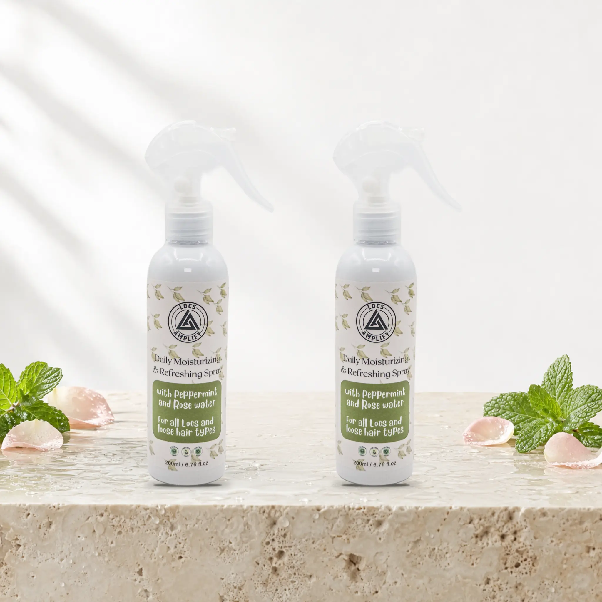 SPRAY BUNDLE - Locs Amplify Daily Moisturizing Refreshing Spray | For Locs, Dreadlocks, Braids &amp; Natural Hair | Peppermint • Rose Water • Lightweight Hydration | 200 ml each