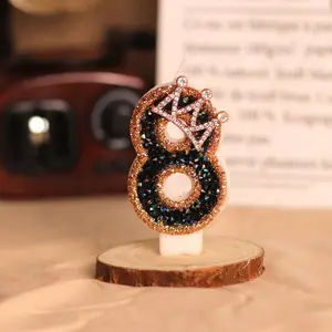 1 Pc , 0-9 Birthday Candles, Digital Number Candle With Black Gold Border Crown Decoration, Cake Top Hat Digital Birthday Candle, Used For Birthday Cake Baking Decoration, Wedding Anniversary Graduation Ceremony Party Gift