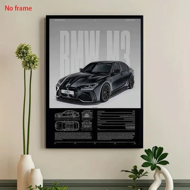 PC frameless BMW M3 performance vehicle art decoration printing poster, Graphic Prints, for wall decoration in living room, bedroom, office, dining room, bar, art piece Artwork, gift and decoration, 12 inches x 16 inches Artistic