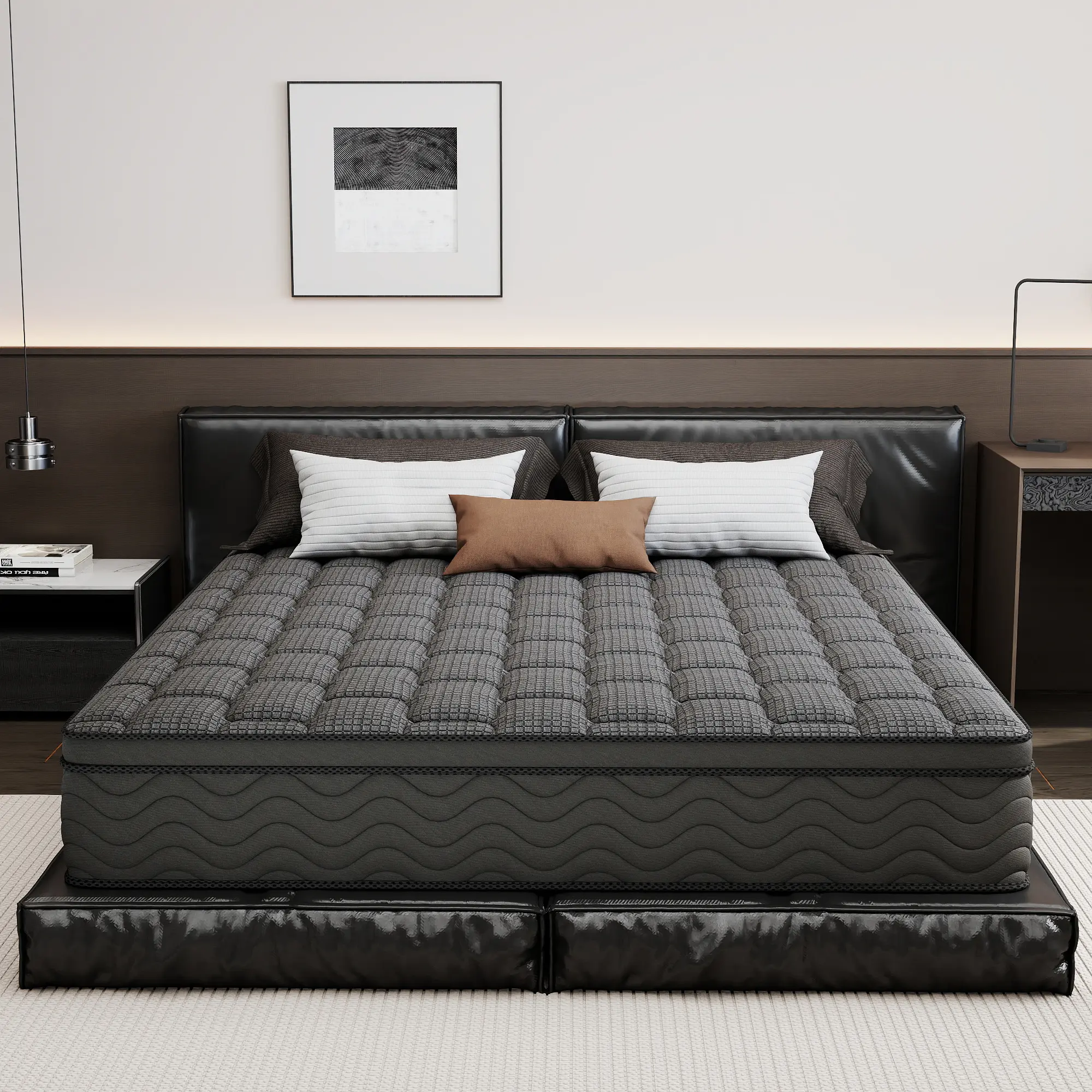 12 Inch F/Q/K Hybrid Mattress Medium Firm Boxed Mattresses Black/Gray Full Size Pocket Spring Quality Support Relieve Back Pain Relief Skin-Friendly Comfortable Sleep