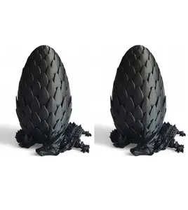 PowerTRC 2 PCS 3D Printed Crystal Dragon with Egg (Black Color) – Flexible 3D Printed Toy Set, Includes 12 Inch Dragon and 6 Inch Egg, Gift Bag Filler, Desk Decoration, Party Favor, Easter Basket Stuffers