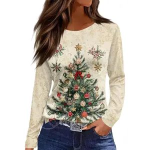 Christmas Shirts for Women 2025 Long Sleeve Crew Neck Holiday Tops Tunic Loose Fit Blouses
