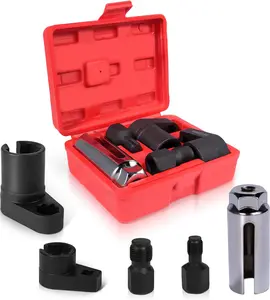 GJANSH 5PCS O2 Oxygen Sensor Socket Set, 1/2 & 3/8 in Drive, 7/8 in (22mm), Premium Removal Tool with Thread Chasers & Offset Wrenches, Heavy-Duty Automotive Kit for Easy Installation & Repair