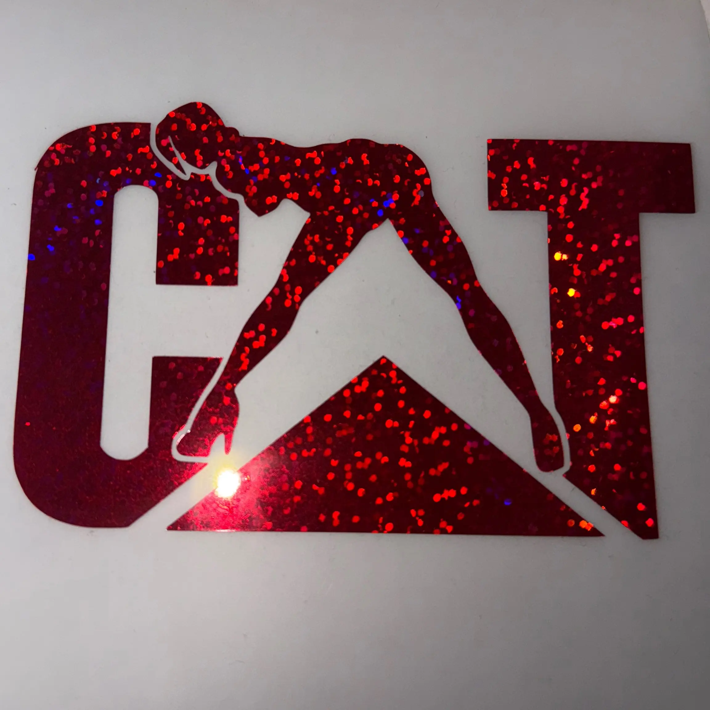 Custom Cat Sticker/Decal - Red Background with Glittery Design, Featuring Cat Silhouette and Letter "C" Truck Accessories car stickers