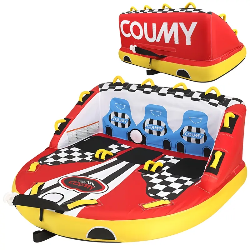 Towable Tubes for Boating,Pull Behind Tube Inflatable Towable Tube Inflatable Water Sports Towables for Boats Front & Back Tow Points w/Heavy-Duty Thick Nylon Cover for Summer