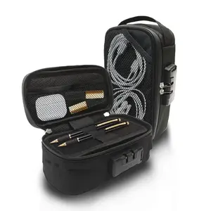 Portable Pouch Storage Bag with Combination Lock, Durable Tech Organizer Case for Cable, Cord, Charger, Earphone, Power Bank | Double Layers Compact Travel Pouch