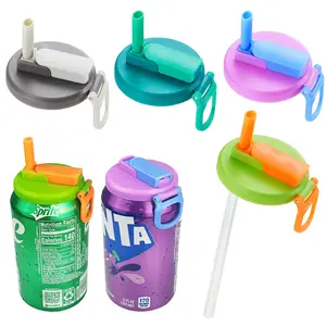 4-pack 4 Color Soda Can Lids with straw,Silicone Straws Soda ​ Can Covers,straw soda can lid,BPA-Free, Reusable for can covers for soda, Beverage, Juice,Seltzer(Colour mixture),