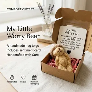 🧸 Pocket Size Companion | 1 Set Little Worry Bear | Mini Stuffed Animal Hugging Gift With Quote Card