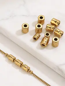 10-Piece Stainless Steel Gold-Plated Textured Large Hole Cylinder Beads Set, DIY Bracelet Necklace Jewelry Making Supplies