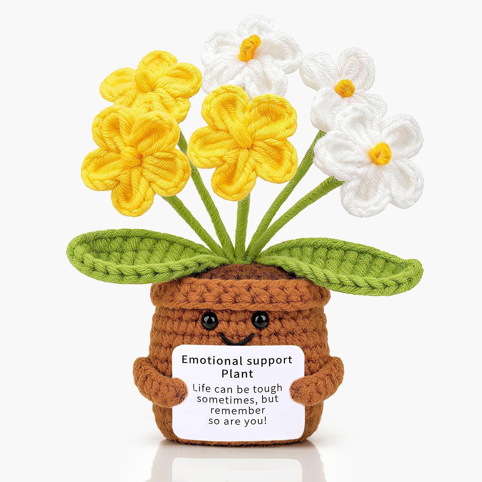 Handmade Crochet Artificial Potted Flowers - Decorative Home Accessory with Shipping Included, Cute Girly Gift for Best Friend Birthday, GF Gift for Desktop Ornament