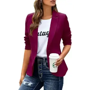 Women's Casual Blazers Long Sleeve Lapel Button Slim Work Office Blazer Jacket Black Basic Fitted High-Quality Fabric Comfortable Flattering Fit White Suit - Clothes