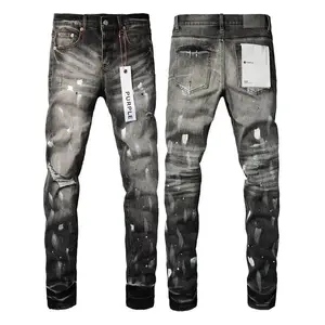 Purple Jeans American High Street Distressed Black Paint 2024 New Fashion Trend High Quality Jeans Pants Streetwear Denim Man Menswear Trouser