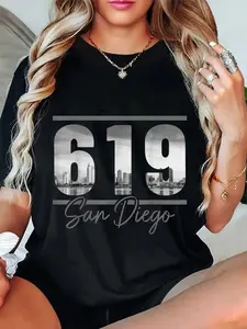100% Cotton San Diego 619 Area Code Vintage California Skyline T-Shirt