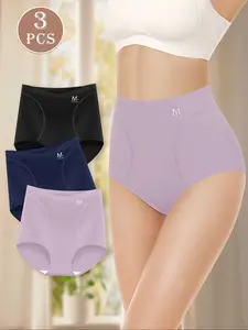 Women's High Waist Ice Silk Seamless Underwear Set, Comfortable Triangle Panties for Summer, Slimming & Lift Design, Pack of 3