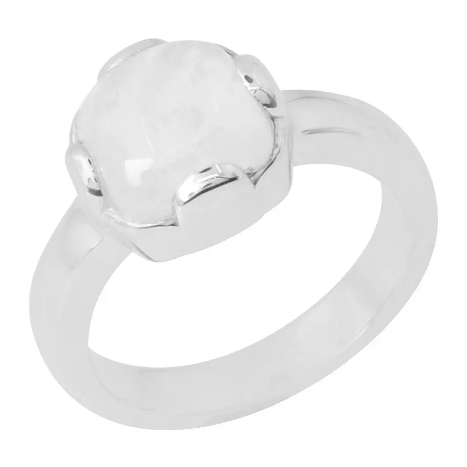 Sterling Silver Cushion Cut Rainbow Moonstone Ring