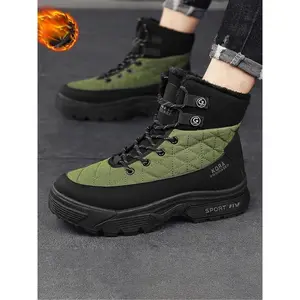 Sporty Men's Letter Patchwork Waterproof Walking Boots, Casual Comfortable Windproof Warm Thermal Lined Snow Boots for Outdoor Sports, Male All-match Trendy Shoes for Daily Wear