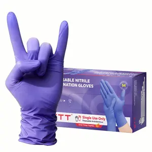 GTT Nitrile Exam Gloves, 6 Mil Powder-Free, Disposable Gloves for Medical Care, First Aid, Cleaning, Food Prep, Tattoo, Cooking, Purple Large