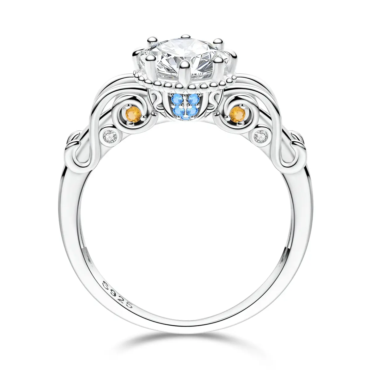 MULA Pumpkin Carriage Ring with CZ 925 Silver-plated - Fairytale Princess Crown Style Promise Ring with White Gold Plated, a great romantic jewelry gift for women, teens, girls on birthdays, Christmas, Promise Engagement Rings, Unique Rings