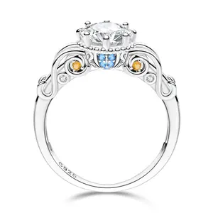 MULA Pumpkin Carriage Ring with CZ 925 Silver-plated - Fairytale Princess Crown Style Promise Ring with White Gold Plated, a great romantic jewelry gift for women, teens, girls on birthdays, Christmas