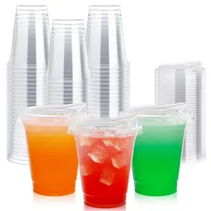 Reusable Ice Coffee Cup with Lid, 12oz Transparent Plastic Cup, No Straw, Ideal for Parties, Weddings, Events, Cold Drinks, Plastic Clear Cups
