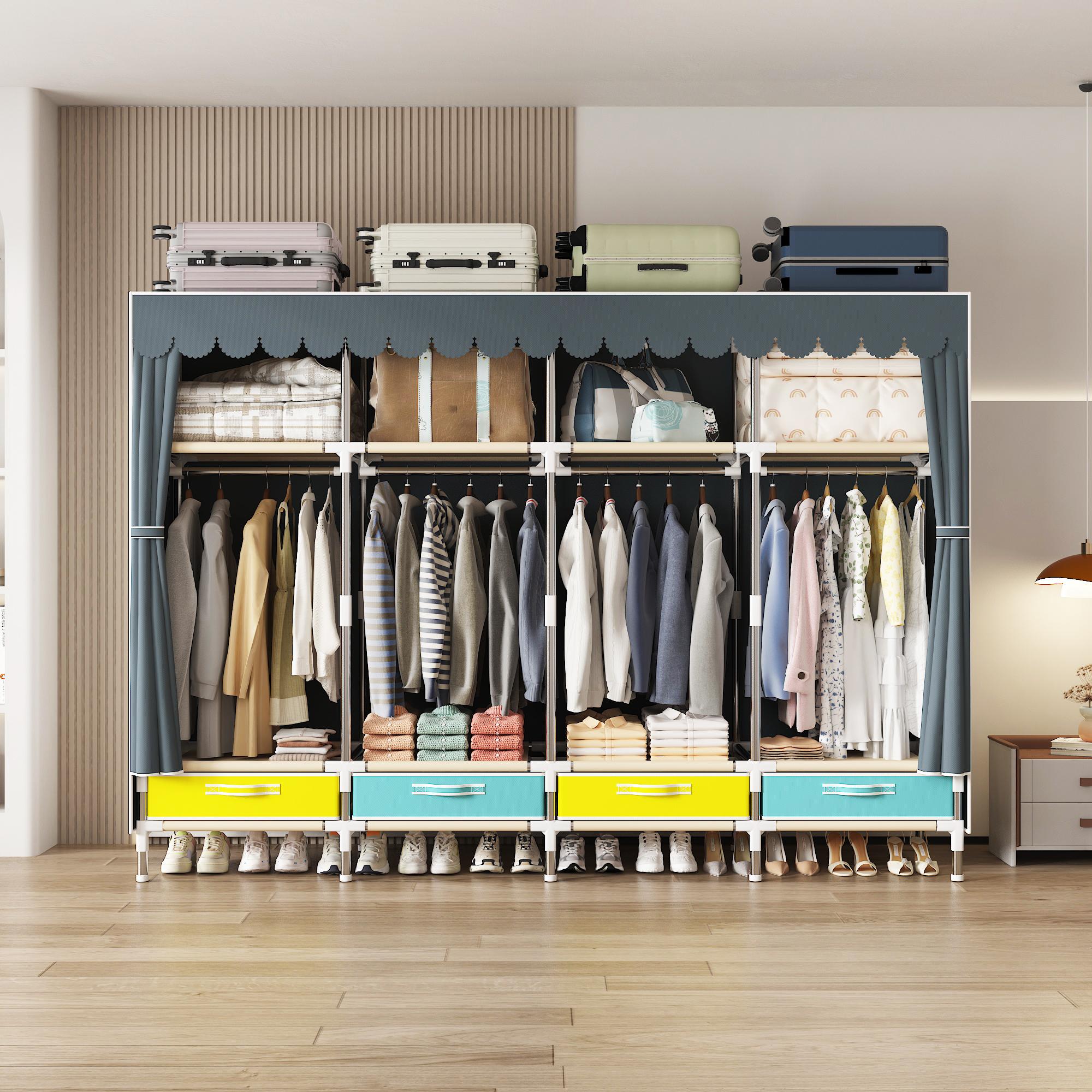 Large-Capacity Portable Wardrobe with Hanging Rod, Heavy-Duty Closet with Dust-Proof Zipper, Easy Assembly for Bedroom & Dorm, maybe you like this fashion armoire.