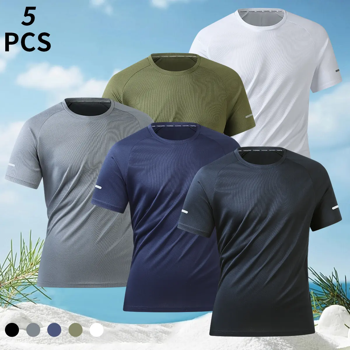 Men's Quick-Dry Athletic T-Shirt with Reflective Sleeve Stripe Accents, Lightweight Breathable Solid-Color Summer Activewear for Gym, Running, Outdoor Sports