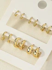 Women's Summer 2024 Elegant Texture Metal Design Hoop Earrings, Trendy Minimalist Hoop Earrings, Gorgeous Jewelry As Gift, Hoop Earring Sets