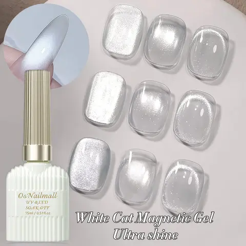 OsNailmall 15ML Moonlight White Cat Eye Gel Nail Polish, Gel Polishes, Gel Based, Long Lasting Shine, Gel Shine Finish, Nail Care, Perfect for Manicure Salons, Trendy Nail Art Solution, Nail Products