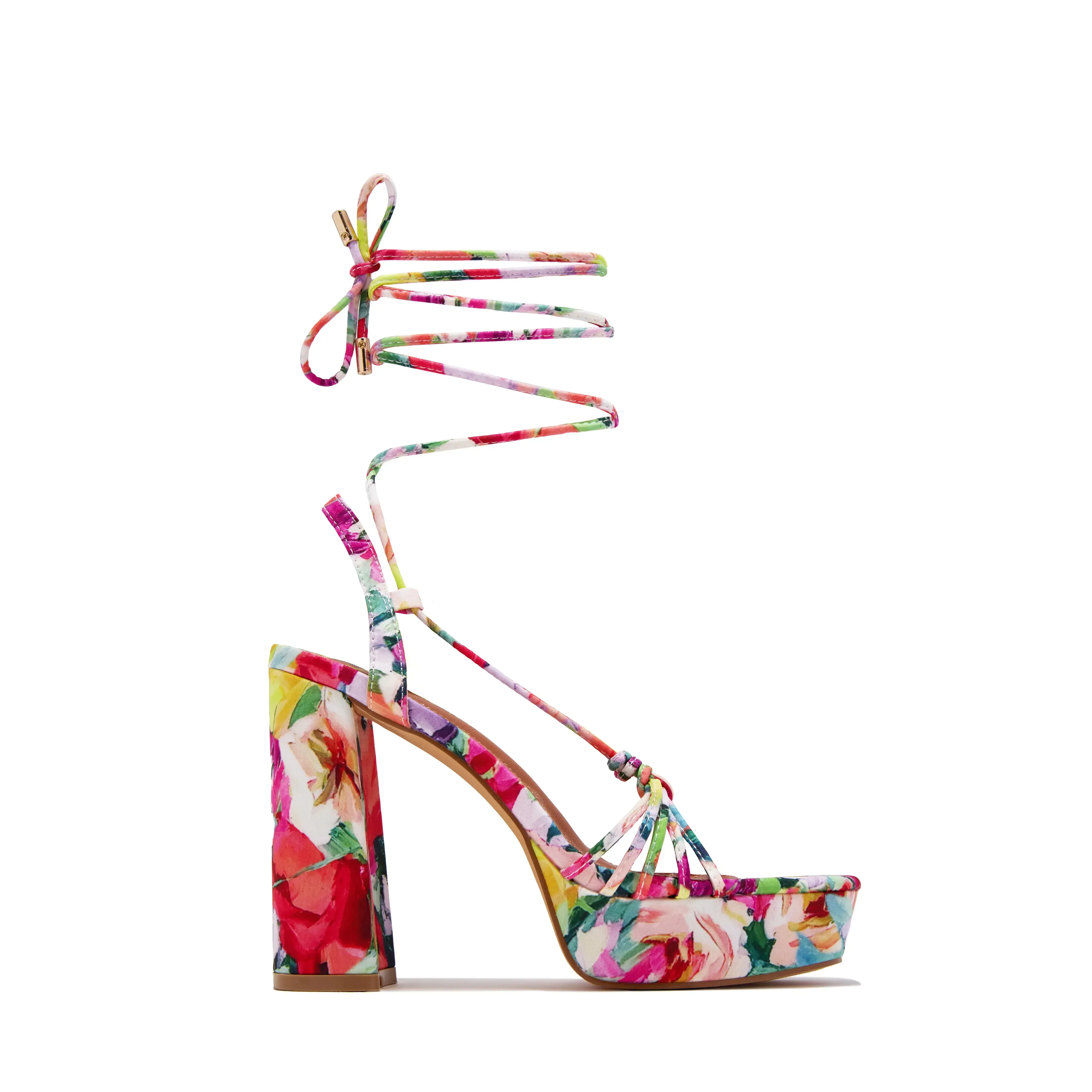 London Lace Up Platform Heels - Multi Print
