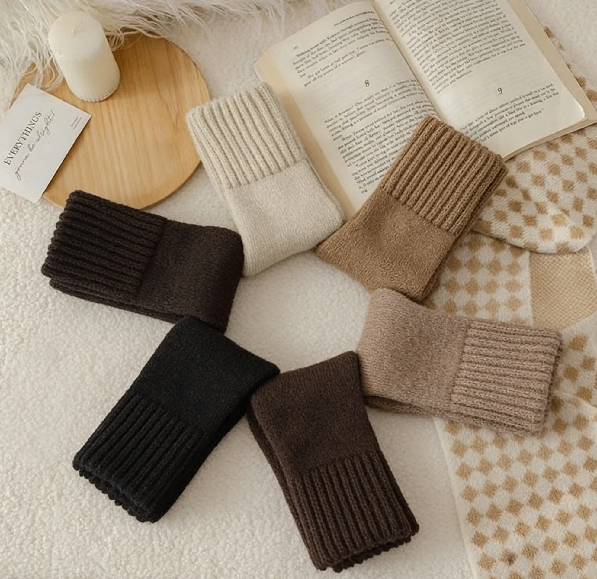 5-Pack Women's Solid Mid-Calf Socks, Warm & Comfy, Beats Peers, Fall Winter Daily Must-Have,D