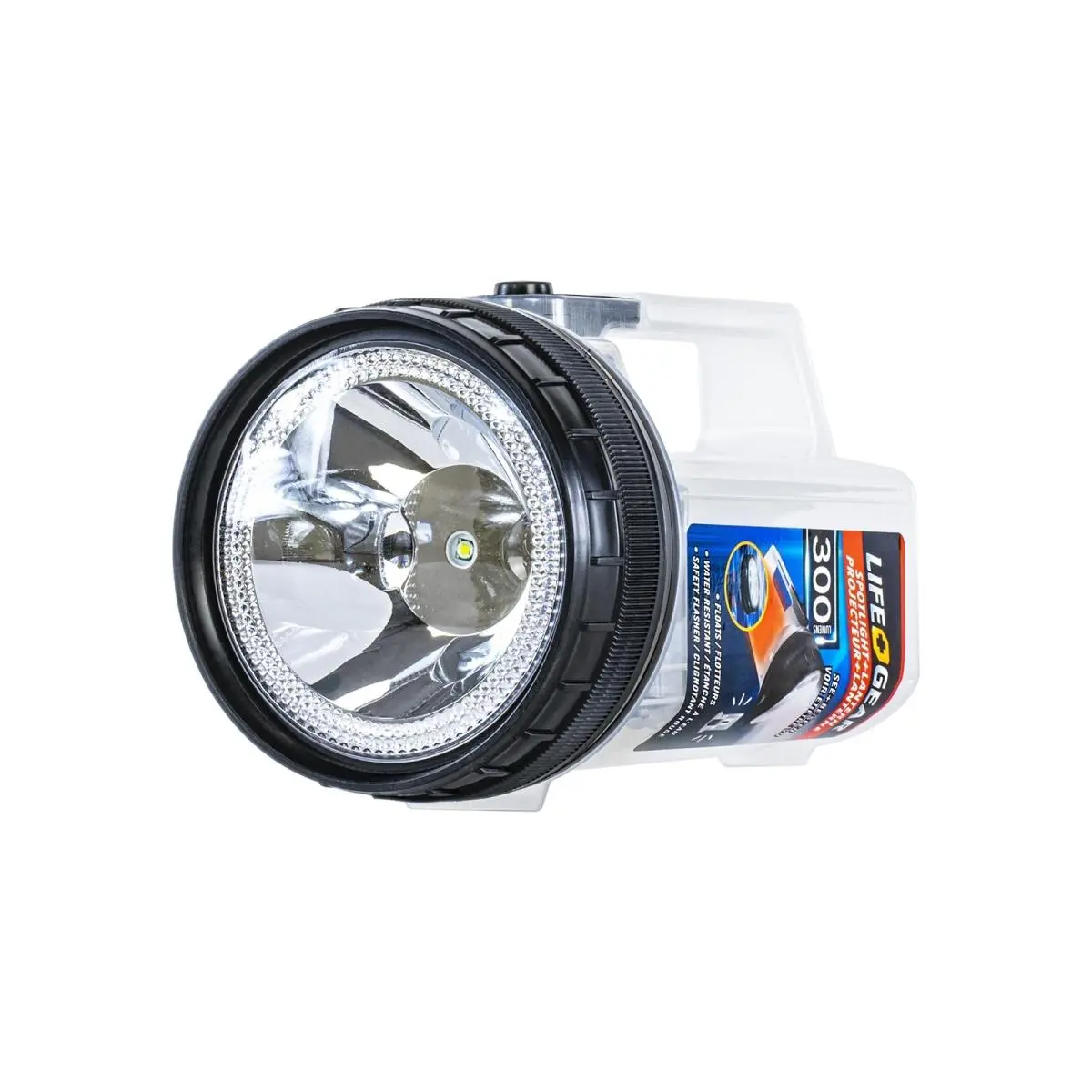 Life Gear 41-3975 AR Tech Floating Emergency Lantern-Spotlight Flashlight, 300 Lumens Unisex Handheld, Waterproof Durable, 4 AA Batteries, 20 Hr Runtime, 360 Deg Area Lighting, for Boating Water Sports