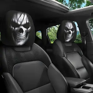 2pc, terrifying clown skull printed car headrest cover, suitable for all-weather use, car seat protector, elastic design, no filling material, suitable for long-distance driving trips, Auto Seat Protectors