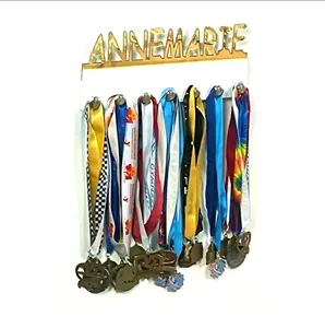 Personalized Name Medal Holder – Custom Medal Display Rack, Handmade Wall Organizer for Awards, Ribbons, Sports Medals, Home Gym, Kids Room, Entryway Storage