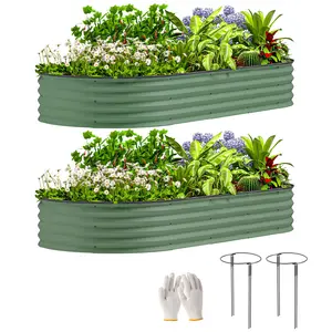 Outsunny 2PCS Galvanized Raised Garden Bed, 7' x 3' x 1' with Plant Support Stakes, Rubber Edging & Gloves, Metal Planter Box for Vegetables/Flowers
