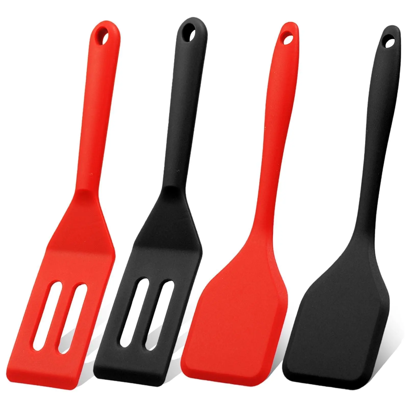 4 Pack Mini Silicone Brownie Serving Spatula Set Flexible Non Stick Serve Turner Heat Resistant Cooking Spatula for Flip Eggs Crepe Steak Pizza Kitchen Utensil (Red, Black)