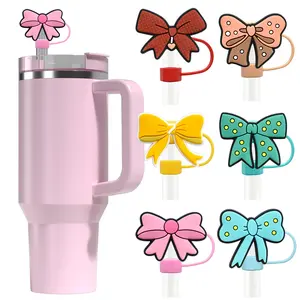 6 Piece Colorful Cute Bow Straw Caps, Universal 10mm Soft Silicone Dustproof Straws, Personalized Design, Perfect for Daily Use, Drinkware Lid, Straw Spout Lid