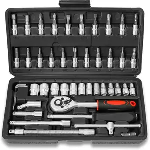 46 Set Car Repair Tool Ratchet Torque Wrench Spanner Screwdriver Socket Set Combo Tools Kit Bicycle Auto Repairing Tool Mechanic Tool Set Mechanics tool set