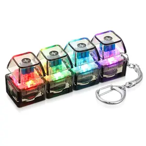 Glowing Fidget Keyboard Keychain：4-In-1 Stress Relieve Button,LED Light,Crisp Click, Adult Fidget Toy Idea Gift For Friends, College, Boys & Girls