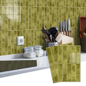 16/8pcs Olive Green Decorative Tile Sticker,Peel & Stick Tile Decals, Tiles Sticker - Self-Adhesive Waterproof Wall Stickers For Kitchen Backsplash, Cabinet Upgrade For Bathrooms And Living Rooms