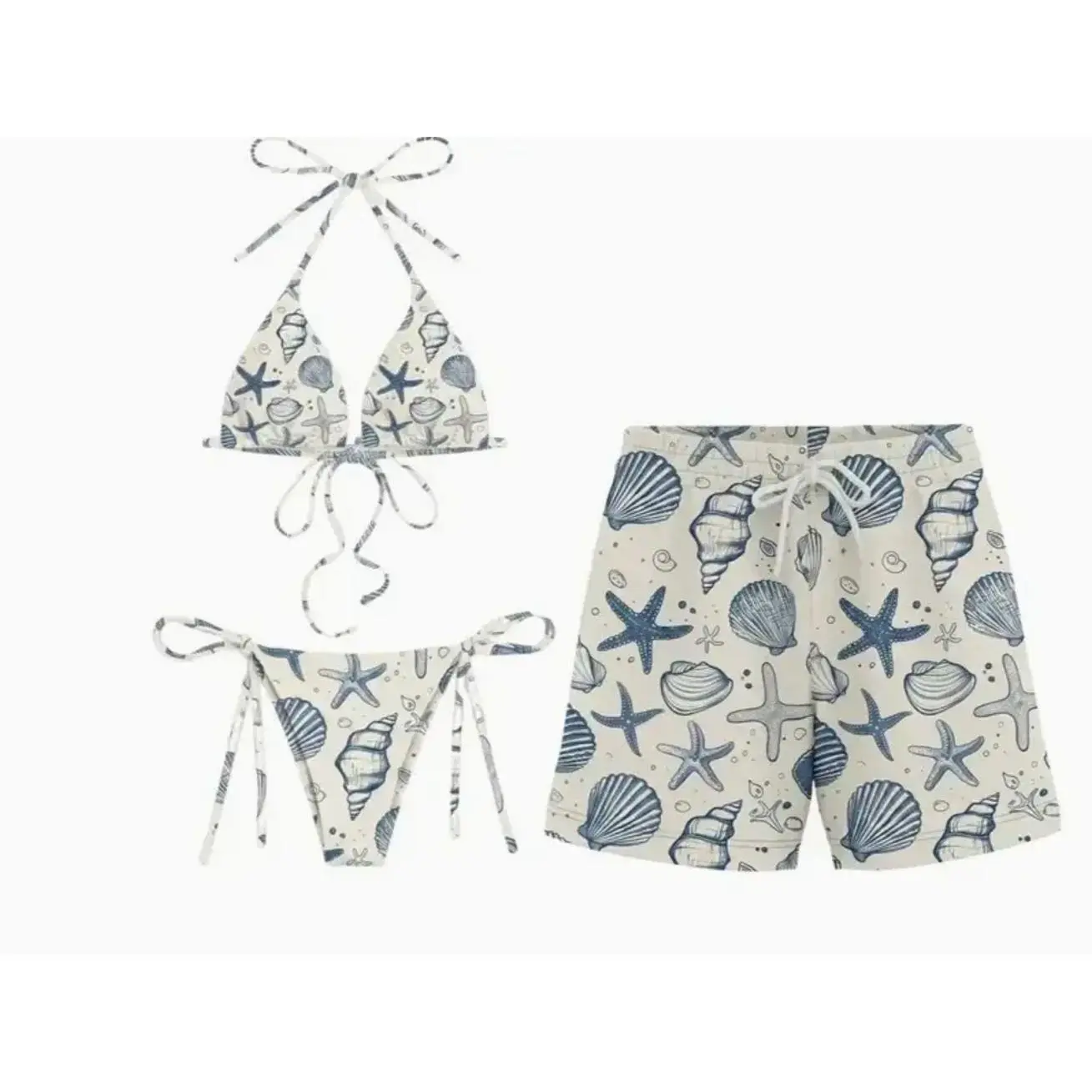 Seashell Duck Camo Matching Couple Swimwear Set | Women's Bikini & Men's Beach Shorts