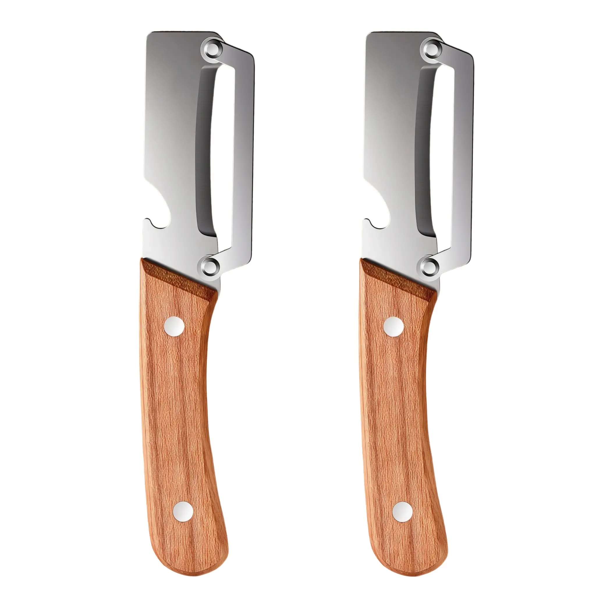 2 PCS 2-in-1 Fruit & Veggie Peeler with Bottle Opener Sharp Stainless Steel Wooden Handle Ergonomic Non-slip Design for Comfortable Grip
