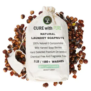 Cure Wid Pure Organic Soap Nuts Deseeded 1lb/450g With 2 Wash Bag Approx 180 Loads,Eco-friendly Soap Nuts Laundry Detergent,Chemical & Fragrance-free Organic Soap Berries Non-toxic Laundry Detergent