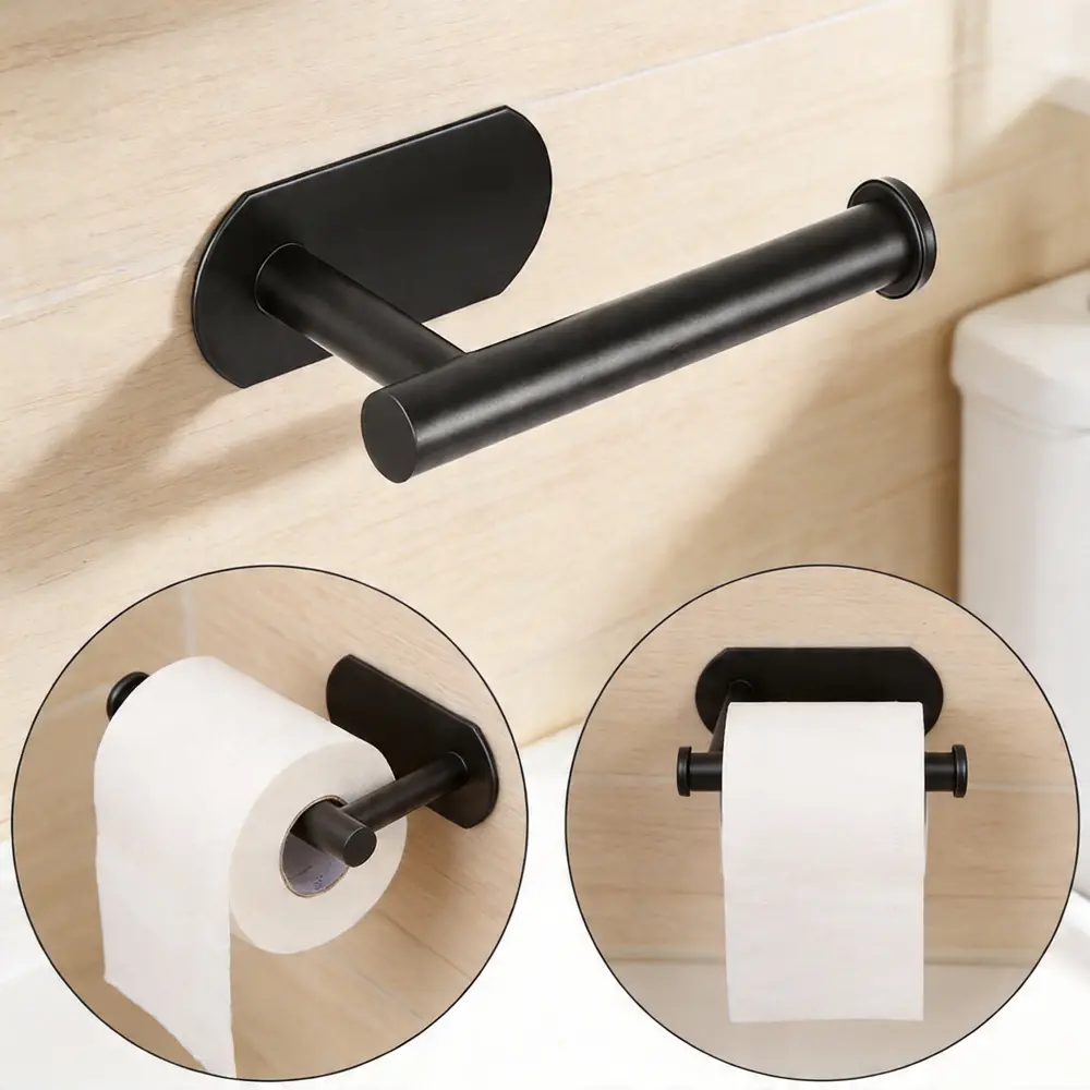 Moisture Resistant Stainless Steel 4-Piece Bathroom Set, Space Saving Wall Mount Towel Bar Hook Toilet Paper Holder
