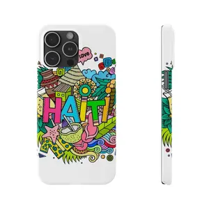 Haiti Doodle Slim Phone Case — Colorful Island Travel Vibe