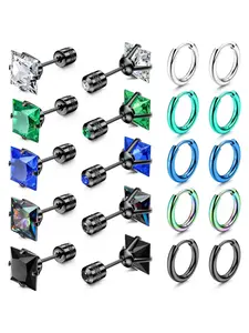 10 Pairs Earring Stacking Set Stainless Steel Back Earrings Set Screw Back Earrings for Men Women Hypoallergenic Post Earrings Stud Earrings Huggie Hoop Earrings Multicolor Piercing Jewelry