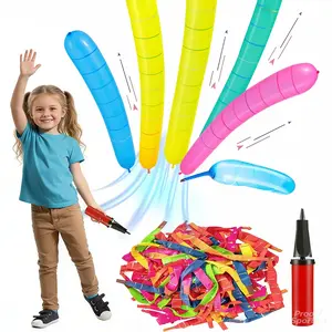 Pack of 100 rocket balloons with pump, 40-inch flying whistling party balloons, assorted colors, outdoor toys for kids for birthdays and events