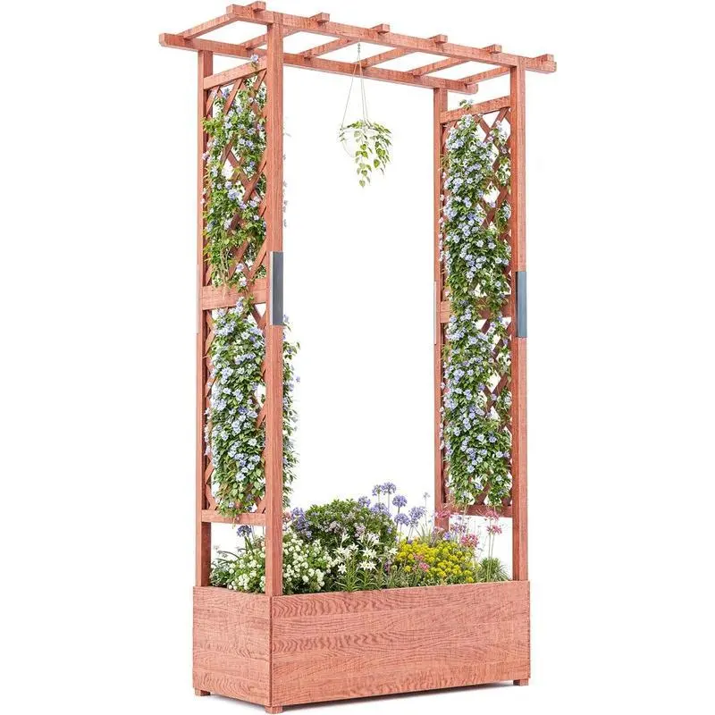 Gaomon Natural Fir Raised Planter Box (43in x17in x72in) with Dual Side Trellises - Elevated Gardening Bed, Side Supports, Hanging Roof, Drainage Holes, Waterproof Coating, Easy Maintenance, Indoor-Outdoor Versatile Design for Plant Support, Balconies, Ou